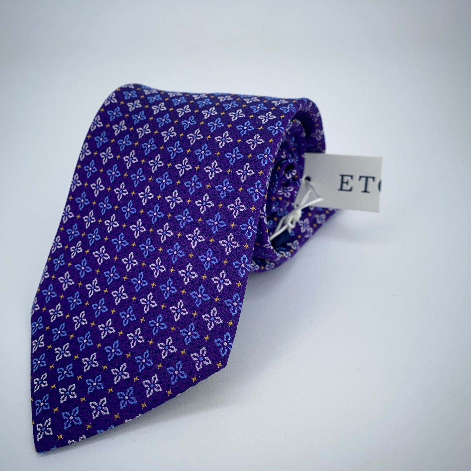 Eton Tie Men One Size Purple Patterned Silk Classic Fit Necktie England Made